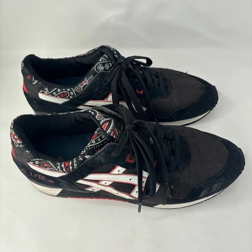 ASICS Gel Lyte III Bandana Black Red Shoes Mens Size 12.5 Sneakers H424N - Picture 2 of 8